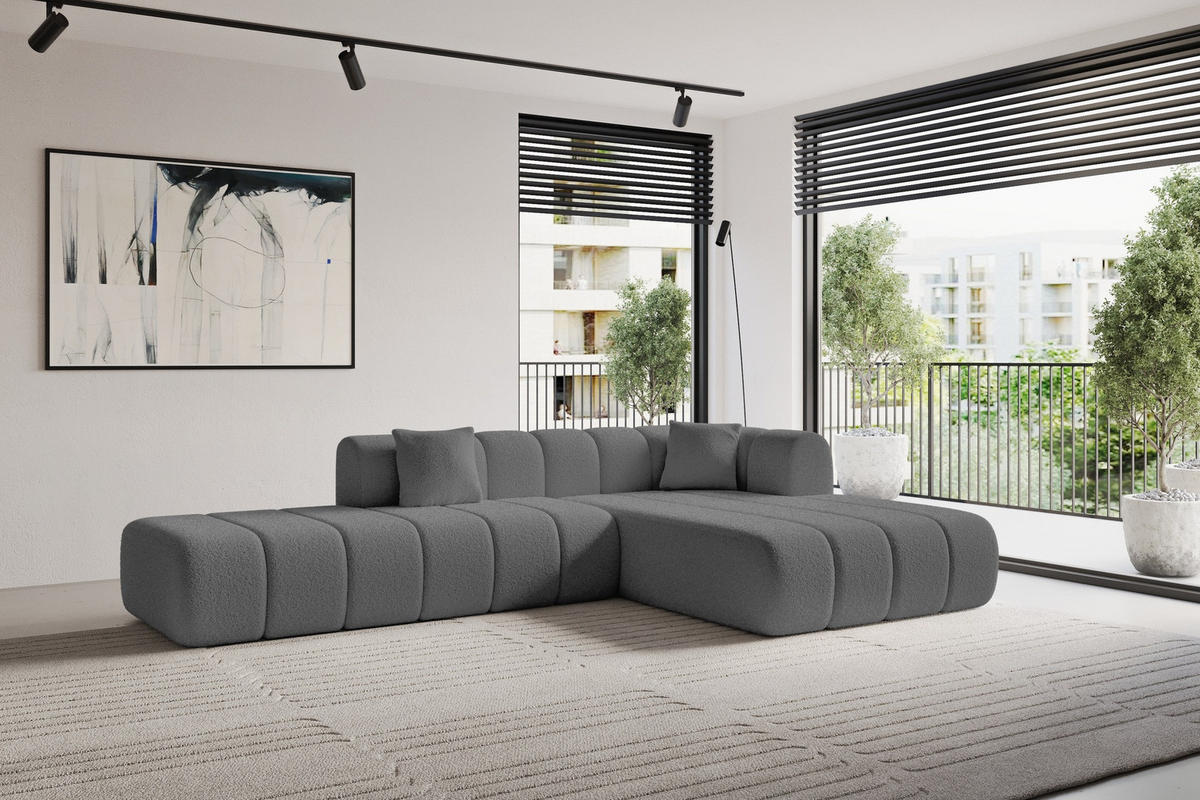 ECKSOFA Ottomane Rechts BILA-L 289x176x71 Grau Bouclé - Schieferfarben/Schwarz, Holzwerkstoff/Kunststoff (289/176cm) - ALTDECOR