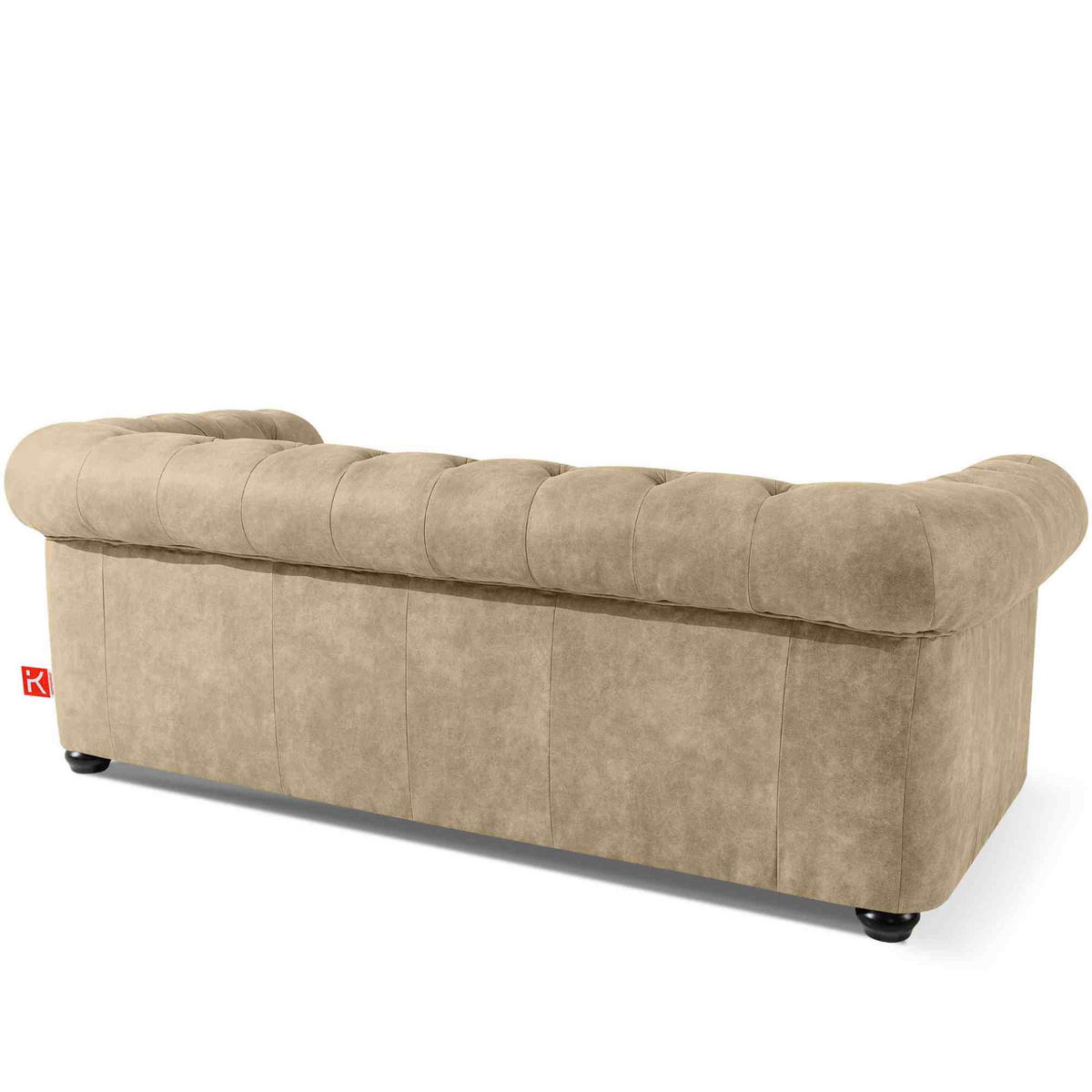 3-SITZER-SOFA GRAVO Chesterfield, Kunstleder - Wengefarben/Creme, Leder/Holz (202/72/95cm) - KONSIMO®