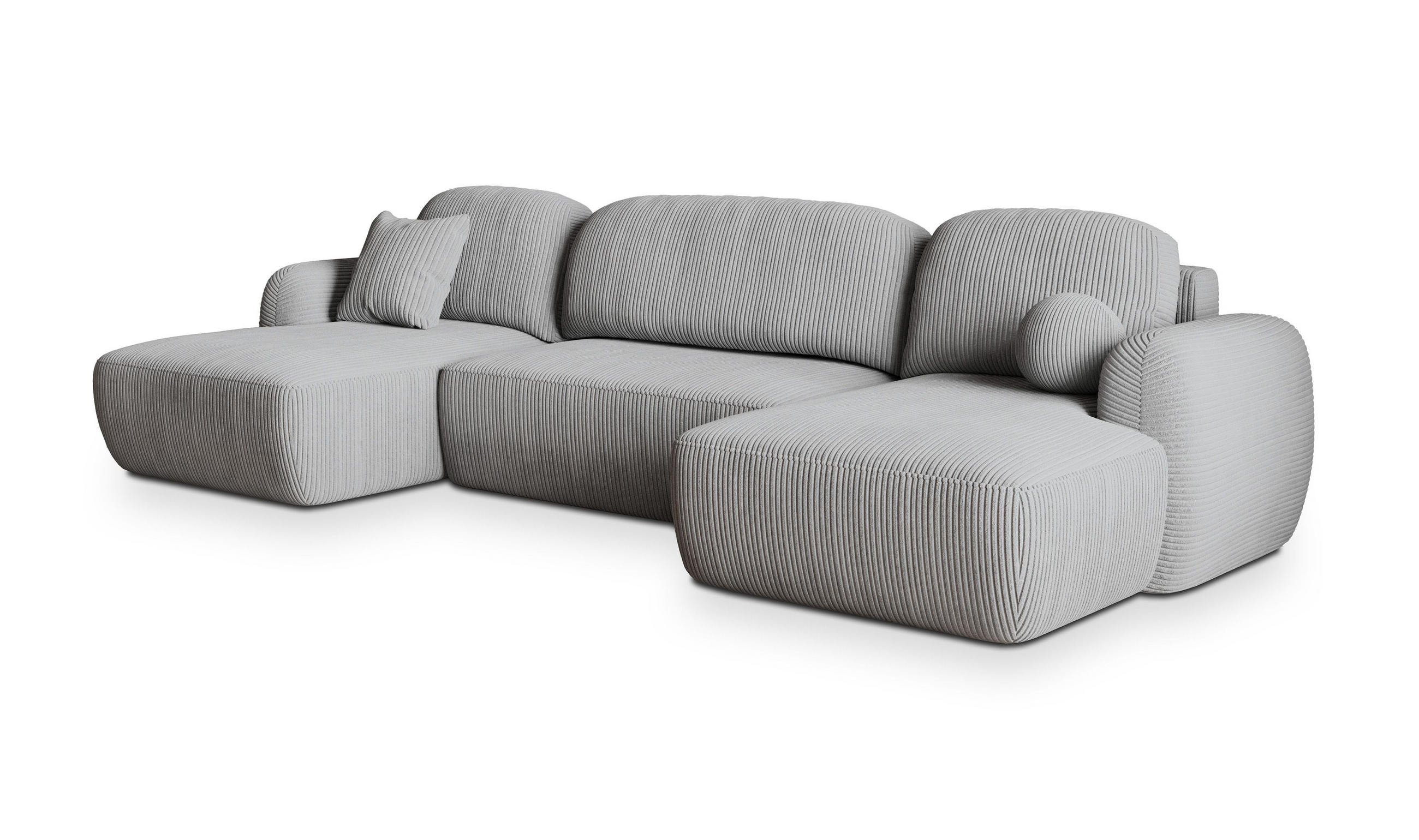 ROHOVÁ SEDAČKA SAVONA světle šedá - černá/světle šedá, dřevo/textil (320/148cm) - MASSENO