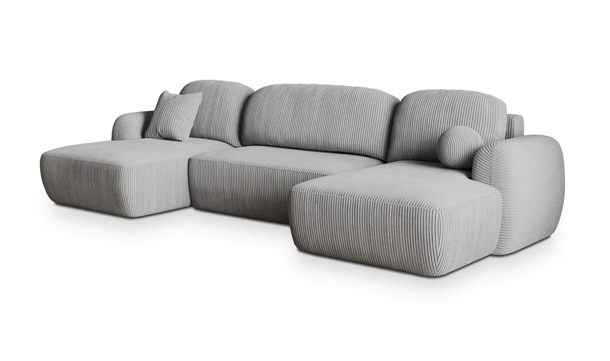 ROHOVÁ SEDAČKA SAVONA světle šedá - černá/světle šedá, dřevo/textil (320/148cm) - MASSENO