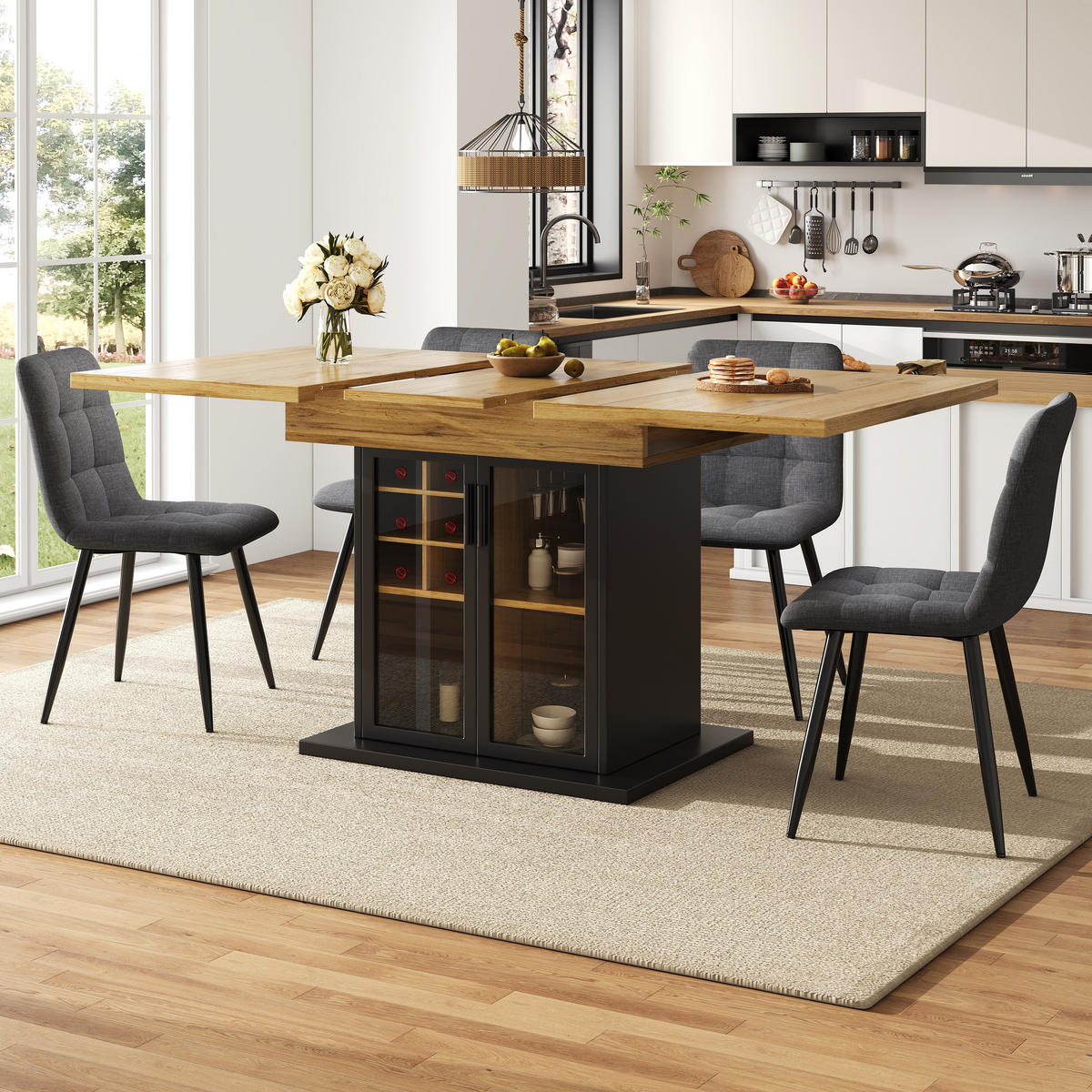 ESSTISCH Teleskop 110-140x80Cm 4-6 Personen Stauraum - Schwarz, Holzwerkstoff (80/110/76cm) - FLIEKS