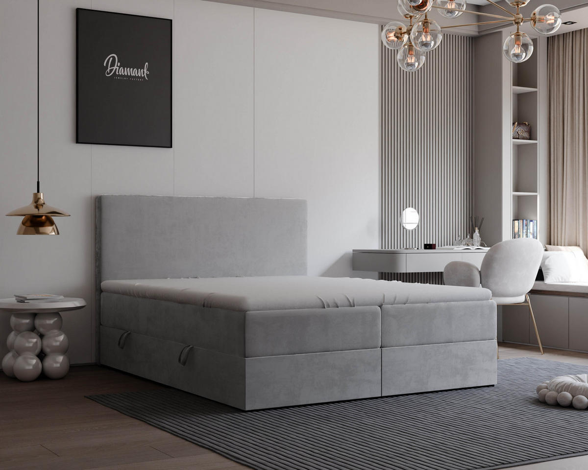 BOXBETT 140x200 cm mit Topper - Hellgrau, Holzwerkstoff/Textil (140/200cm) - Idohome