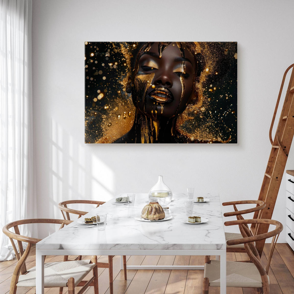 LEINWANDBILD für Wohnzimmer Porträt Frau Abstraktion Glamour 90cm x 60cm - Beige/Schwarz, Textil (90/60cm) - Muralo