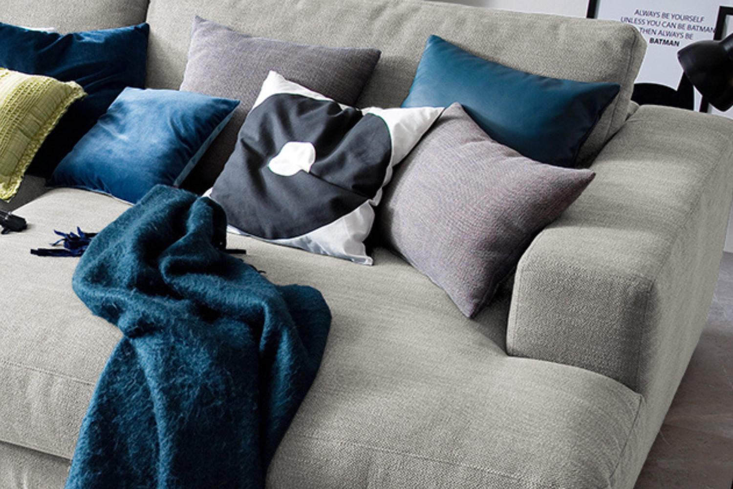 BIG SOFA MADELINE Silber Webstoff - Silberfarben/Schwarz, Kunststoff/Textil (290/85/170cm) - KAWOLA