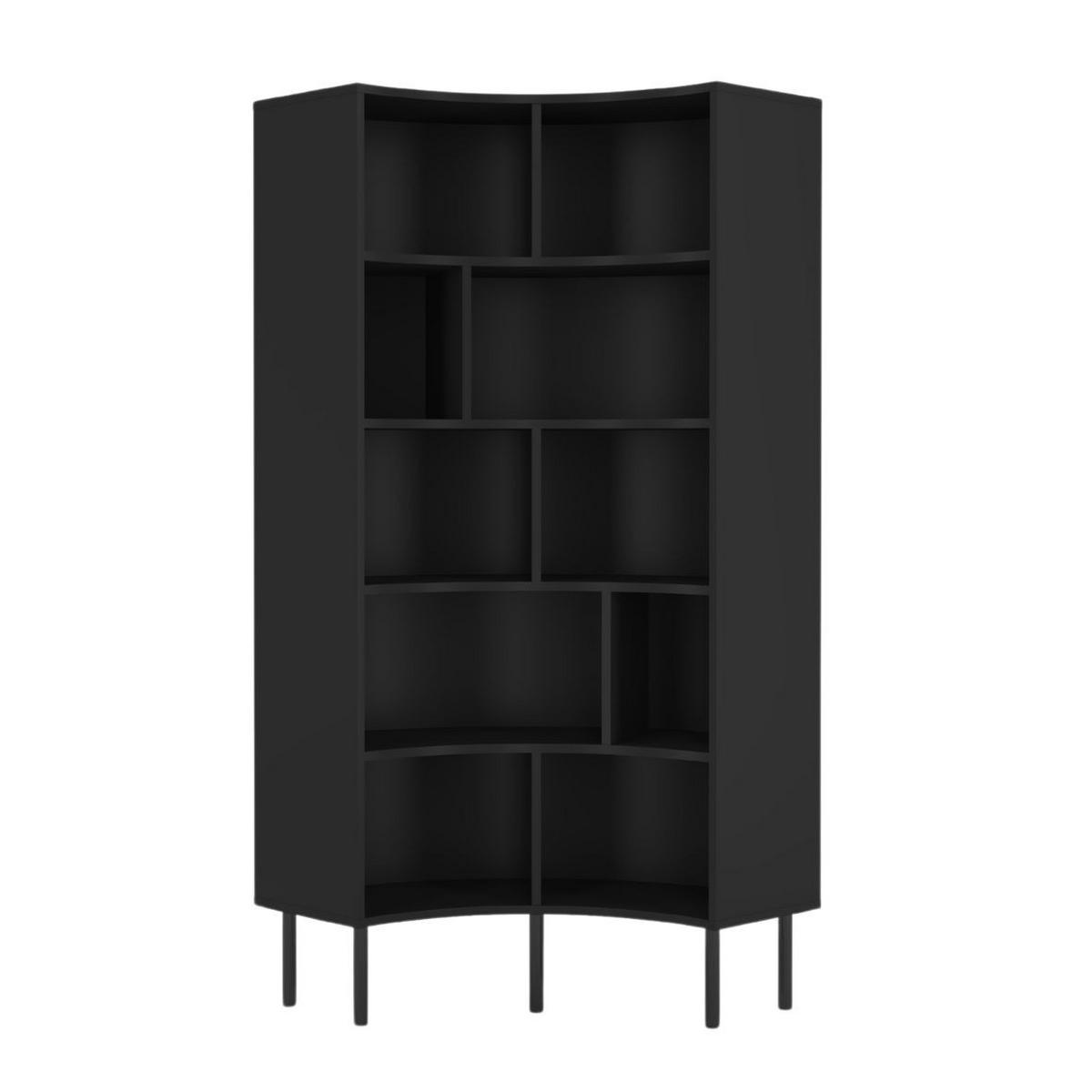 BÜCHERREGAL Horn, Schwarz, Bogenform, 10 Fächern, 80 cm - Schwarz, Holzwerkstoff/Metall (80/181/32cm) - Skandica