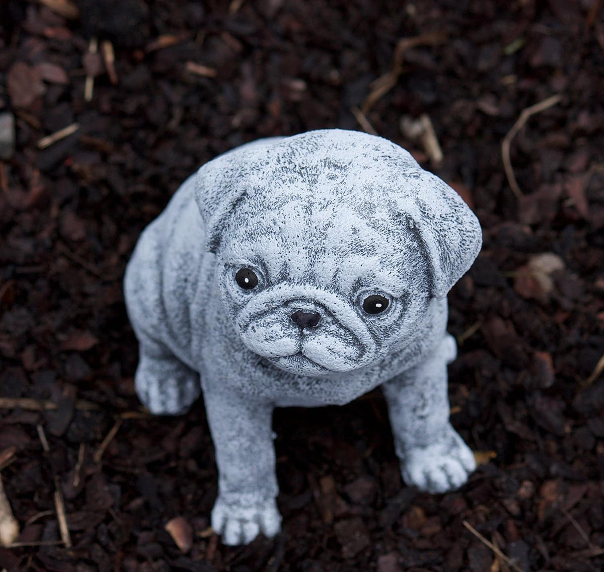 STEINFIGUR Mops klein, Frostfest, Steinguss - Grau, Stein (12/15/13cm) - stoneandstyle