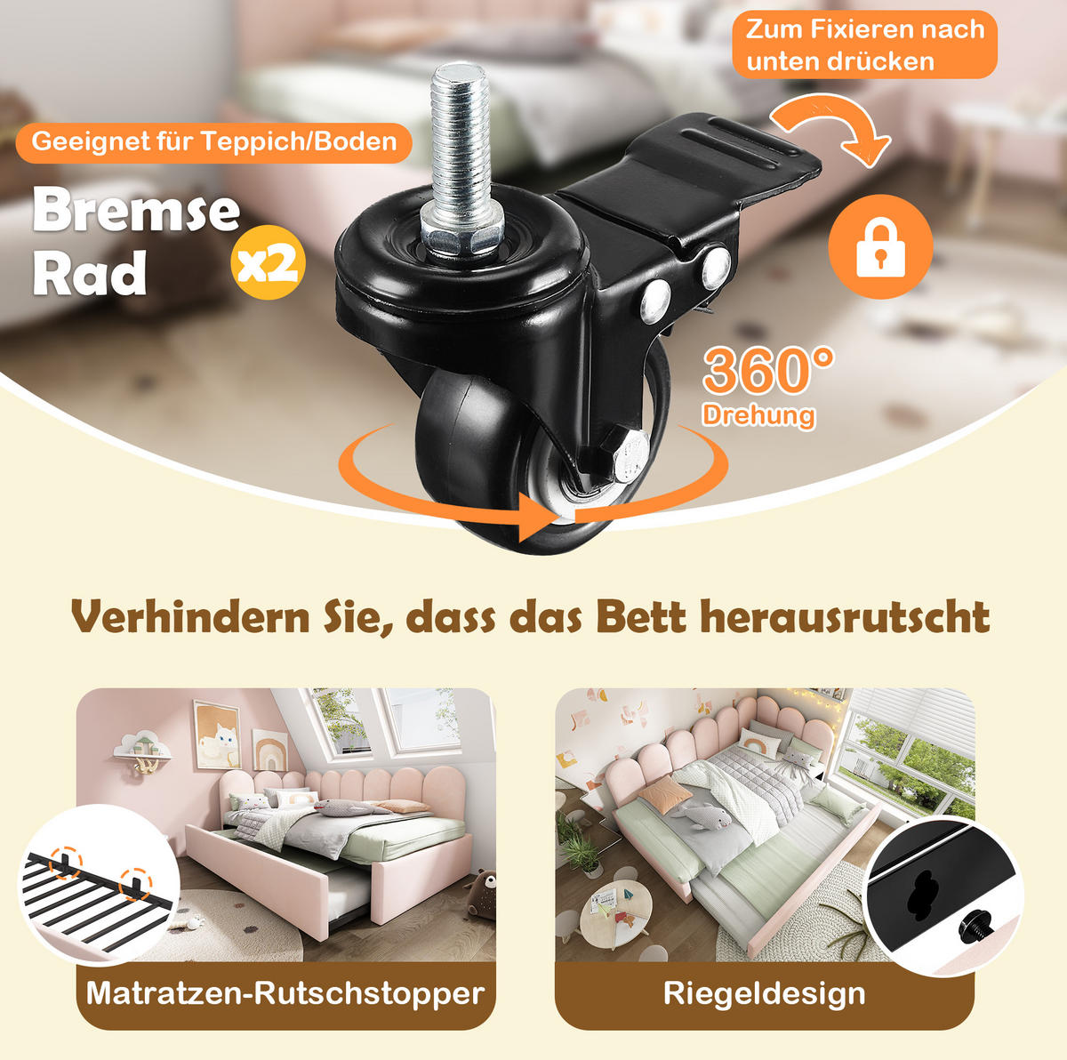 BETT 90/200/190 cm Rosa aus Samt mit Bett - Rosa, Textil (90/200cm) - OKMYHOME