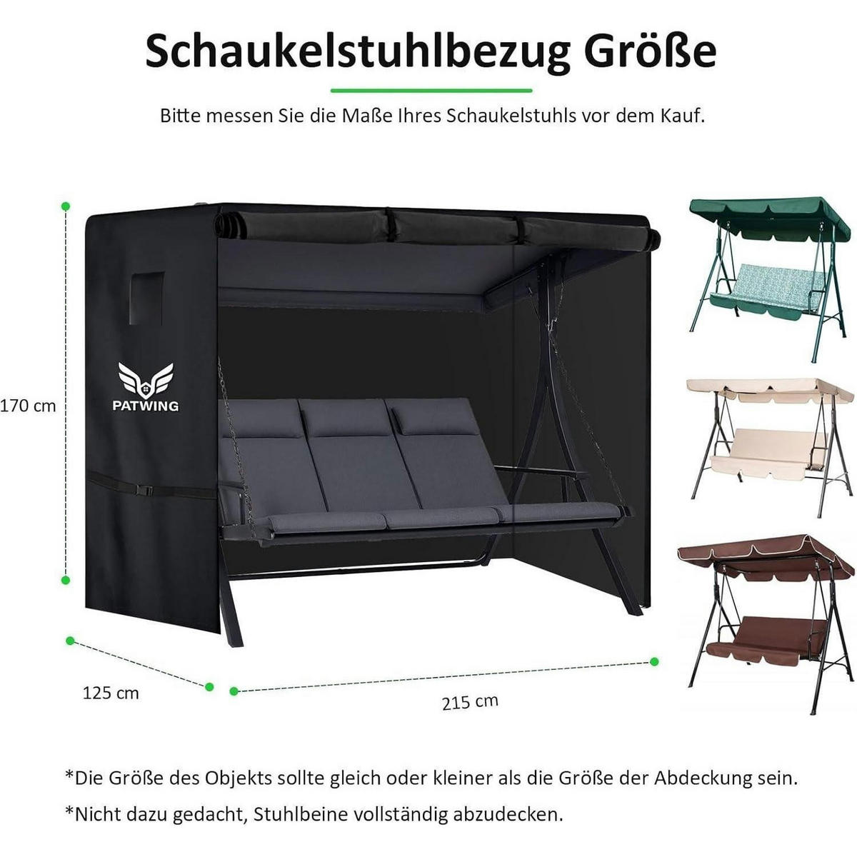 HOLLYWOODSCHAUKEL Abdeckung 3-4 Sitzer 215 x 125 x 170 cm Schwarz - Schwarz, Textil (160/120/175cm)