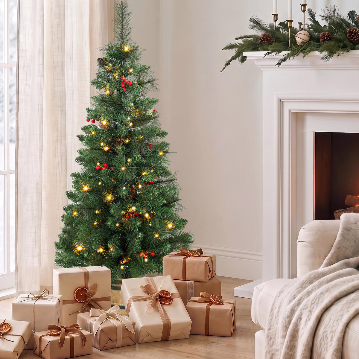 WEIHNACHTSBAUM-MIT-LICHT PVC Stahl Grün - Grün, Kunststoff (120cm) - HOMCOM