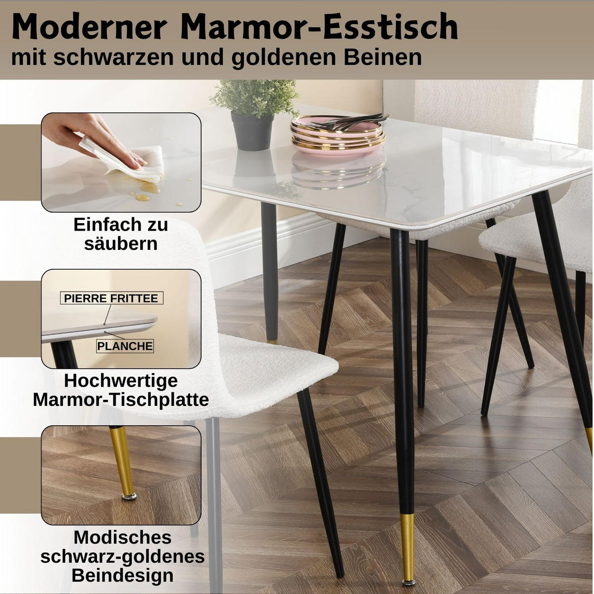 ESSTISCH SET weiß und braun - Braun/Weiß, Holzwerkstoff/Metall (70/75/110cm) - Urban Meuble