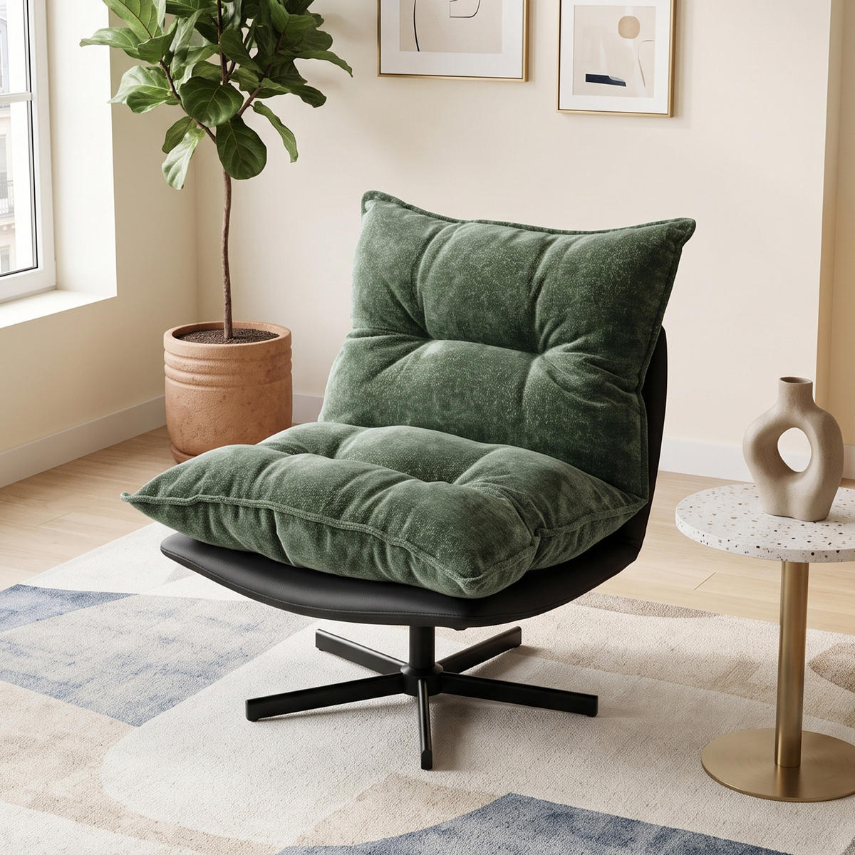 SESSEL Drehbar Relaxsessel 3-Stufen Lehne Memory Foam - Dunkelgrün, Textil (81/60/106cm) - Urban Meuble