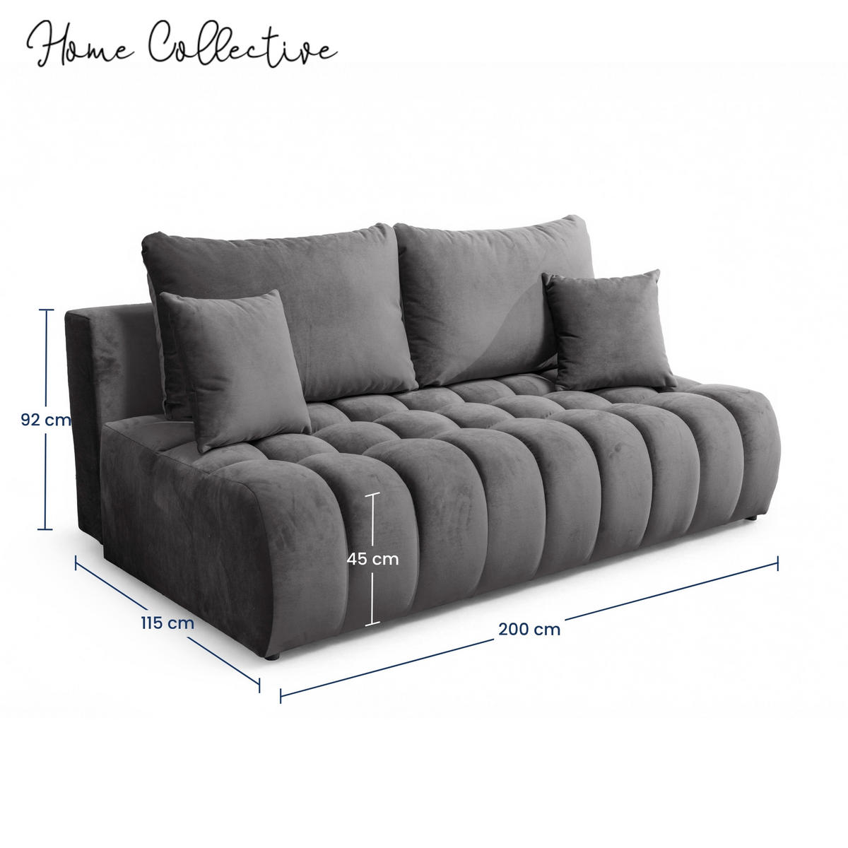 SOFA 200 cm in Graphit - Graphitfarben, Textil (200/92/115cm) - Home Collective
