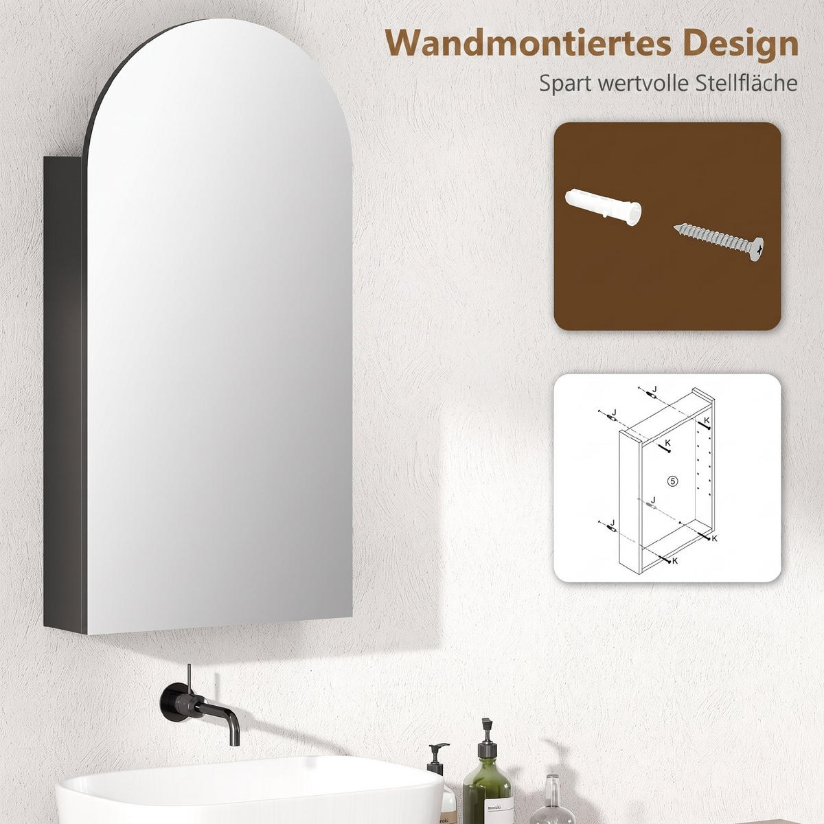 HÄNGENDER Badschrank mit Regalen - Schwarz, Glas/Holzwerkstoff (12/80/40cm) - HOMCOM