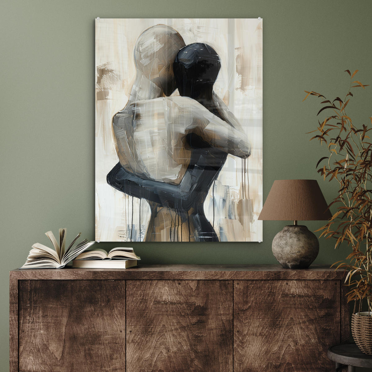 ACRYLGLASBILD Abstrakt - Liebe - Schwarz und weiß - Modern 60x80 cm - Schwarz, Glas (60/80cm) - MuchoWow