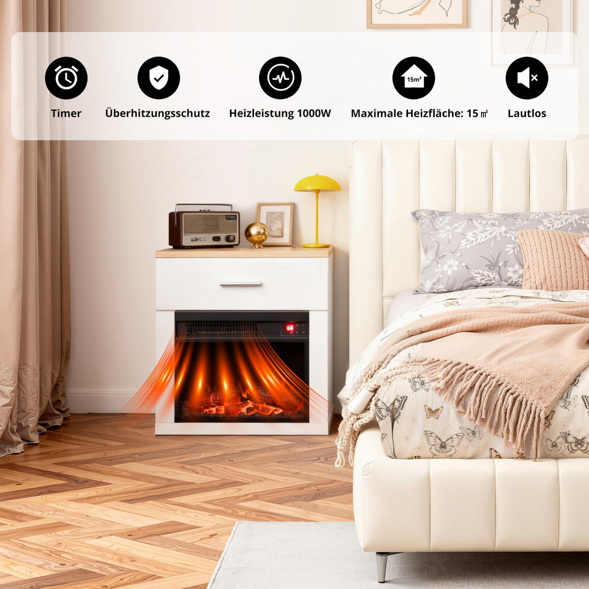 ELEKTROKAMIN mit Schrank, 1000W Heizleistung - Weiß, Metall (43.5/47/29.5cm)