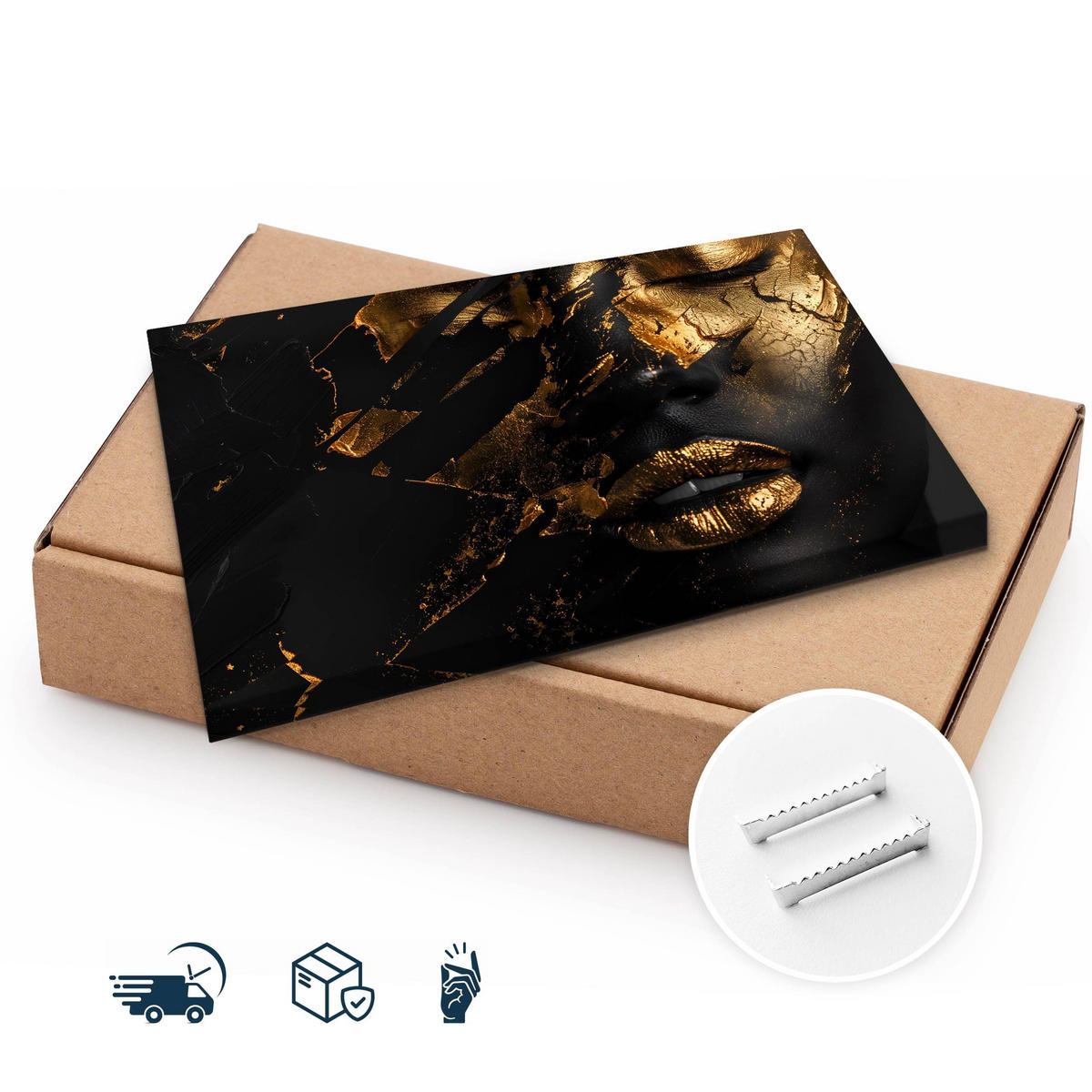 LEINWANDBILD für Wohnzimmer abstraktes Porträt Frau Glamour 90cm x 60cm - Beige/Schwarz, Textil (90/60cm) - Muralo