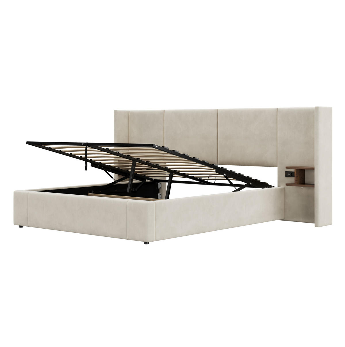 POLSTERBETT 160/200 cm Beige aus Samt mit Stauraum - Beige, Textil (160/200cm) - OKMYHOME