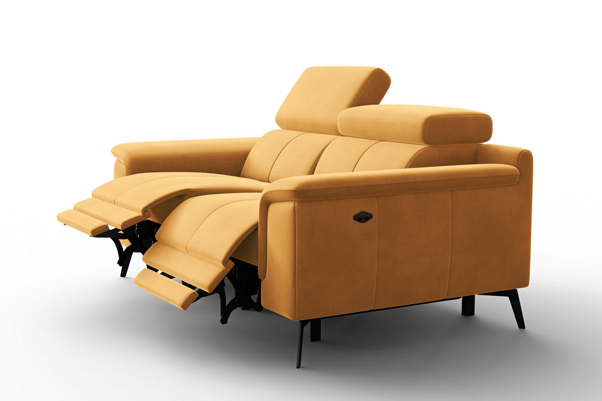 SOFA RELAX FIERO 2-Sitzer, Gelber Veloursstoff - Gelb/Schwarz, Holz/Textil (170/82/103cm) - Courtois Laville