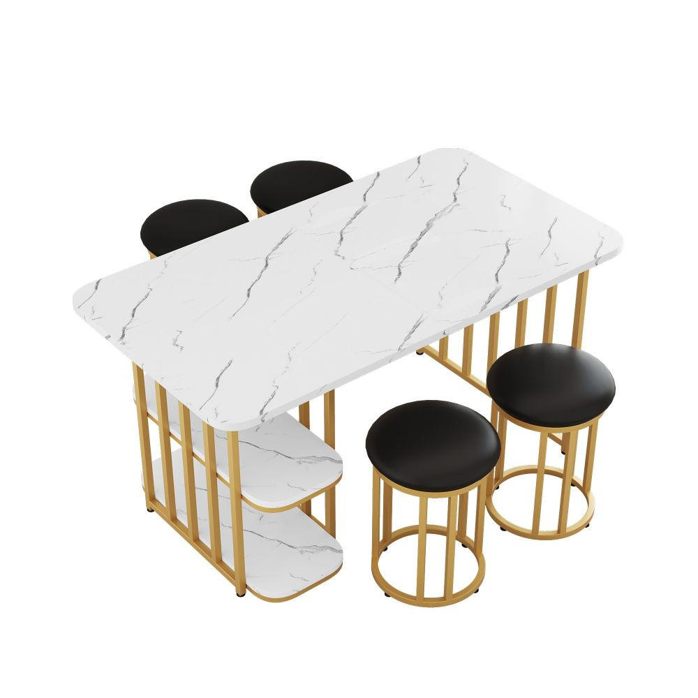 ESSTISCH-SET mit 1 Esstisch und 4 Stühlen,Weiß und Gold - Goldfarben, Holz (80/75/140cm) - KOMHTOM