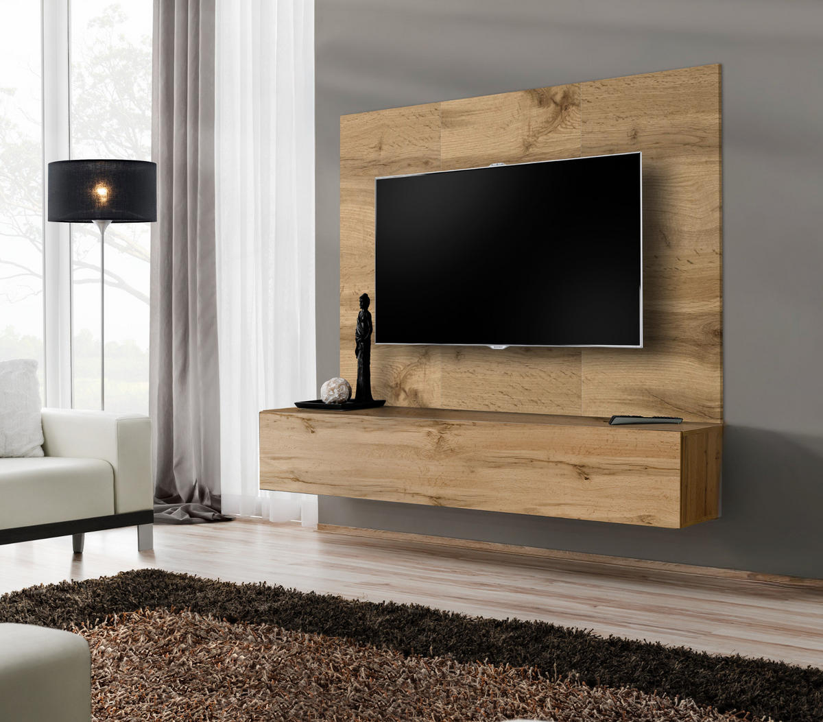 TV-LOWBOARD Eiche Wotan 180 cm hängend, Set inklusive Akustikpaneel - Eiche Wotan, Holzwerkstoff (180/148/40cm) - Inn.Furn