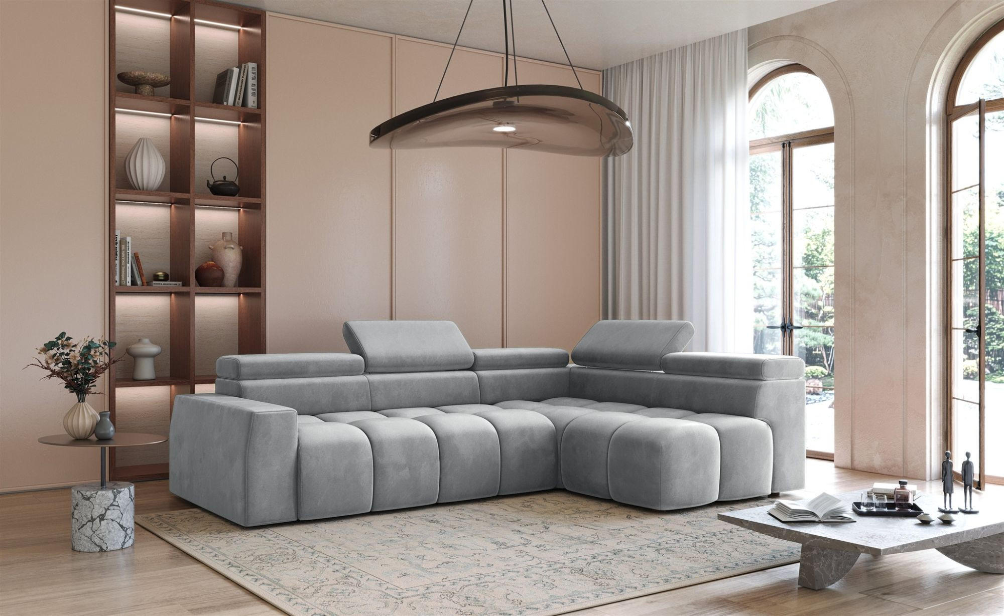 ECKSOFA Darcy - Hellgrau, Holzwerkstoff/Textil (305/210cm) - Fun Möbel
