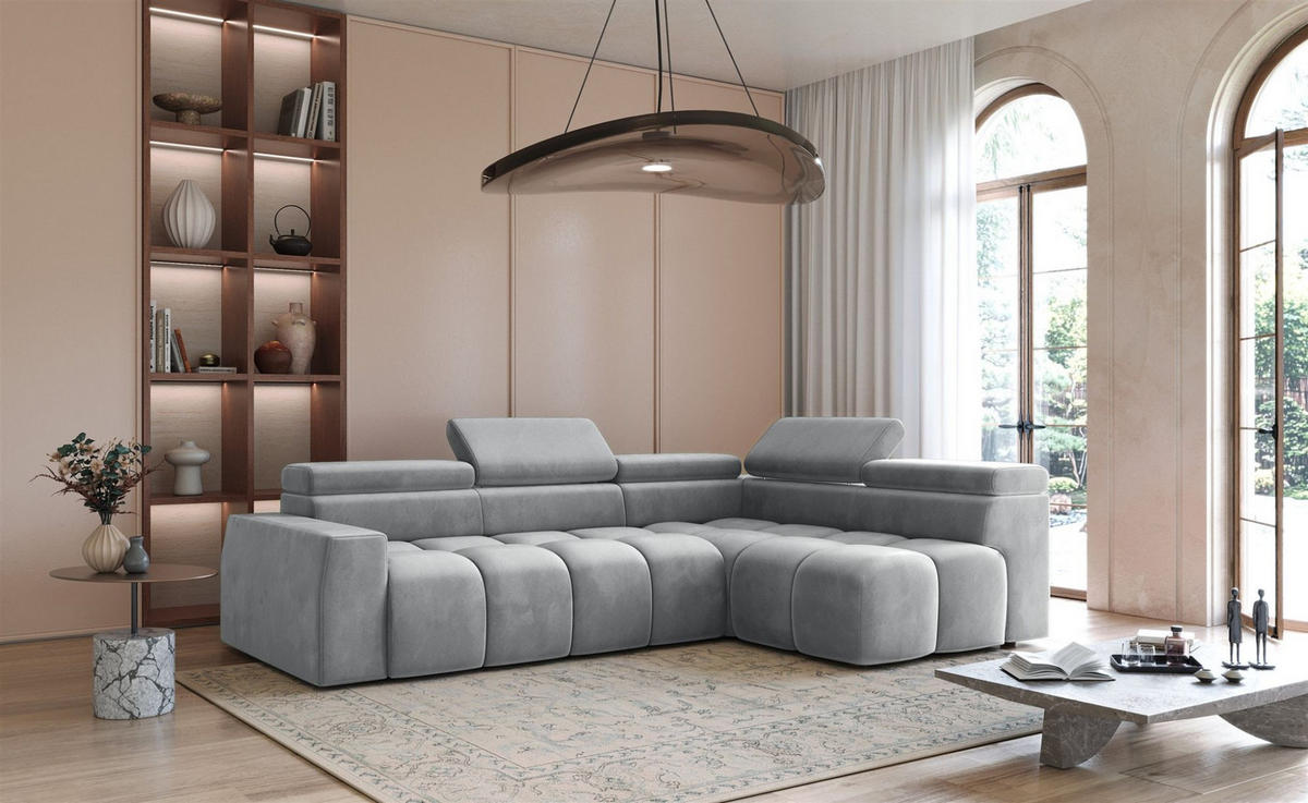 ECKSOFA Darcy - Hellgrau, Holzwerkstoff/Textil (305/210cm) - Fun Möbel