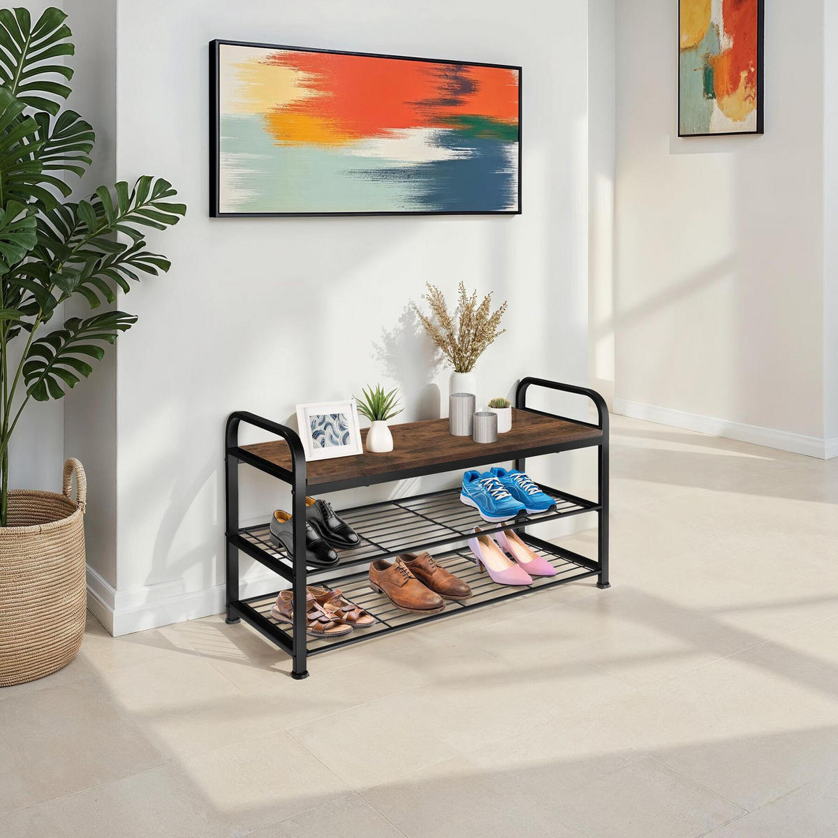 SCHUHREGAL Southampton,91 x 36 x 55 cm,Industrial Holz dunkel, rustikal - Rostfarben, Metall (36/55/91cm) - tectake