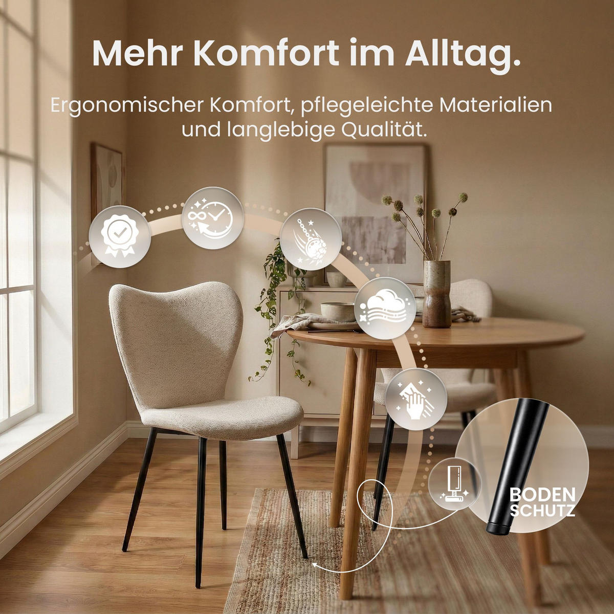 ESSZIMMERSTUHL Stoff Creme - Creme/Schwarz, Textil/Metall (50/80/58cm) - CLP