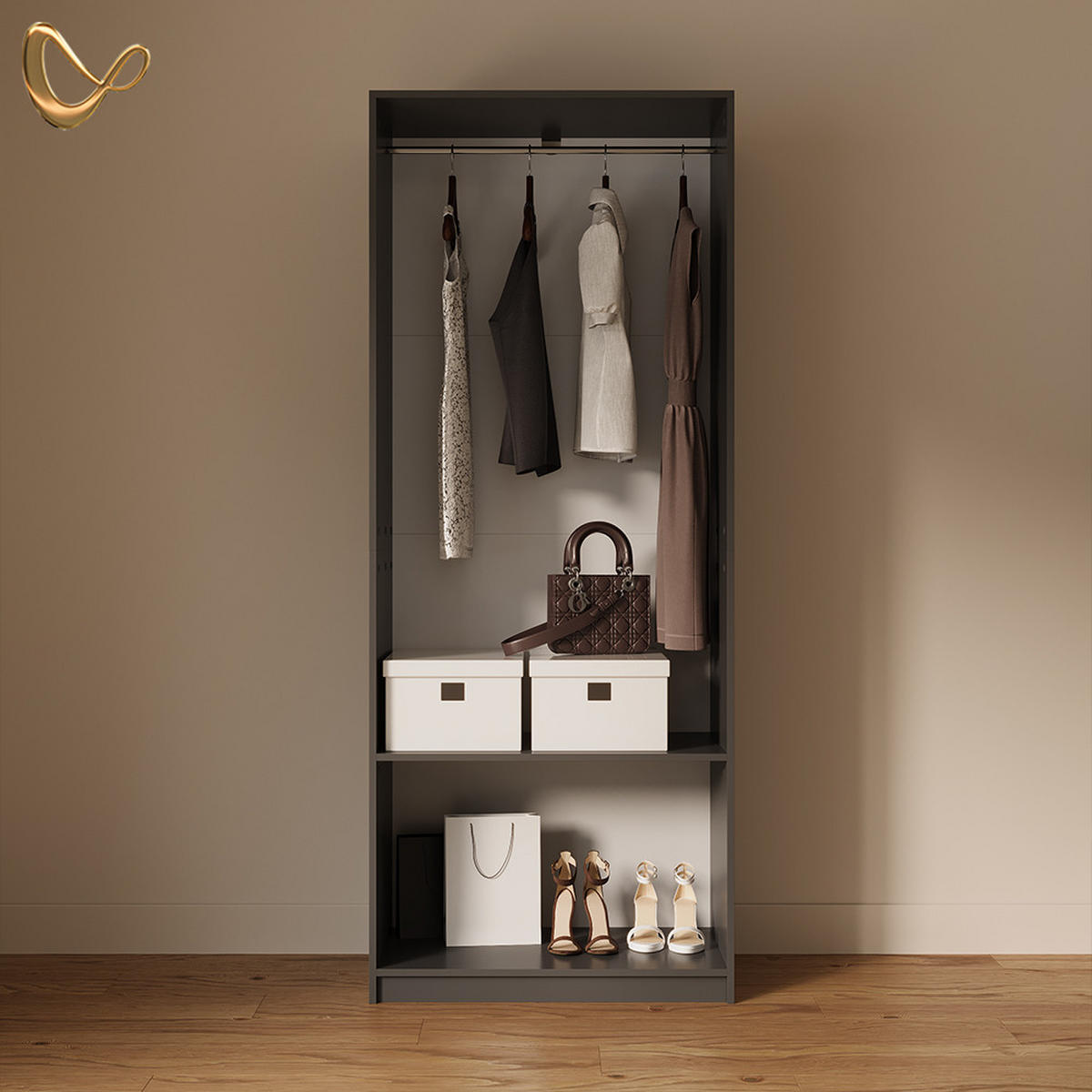 GARDEROBA Trento Antracit - antracit, leseni material (80/200/50cm) - Livinity®