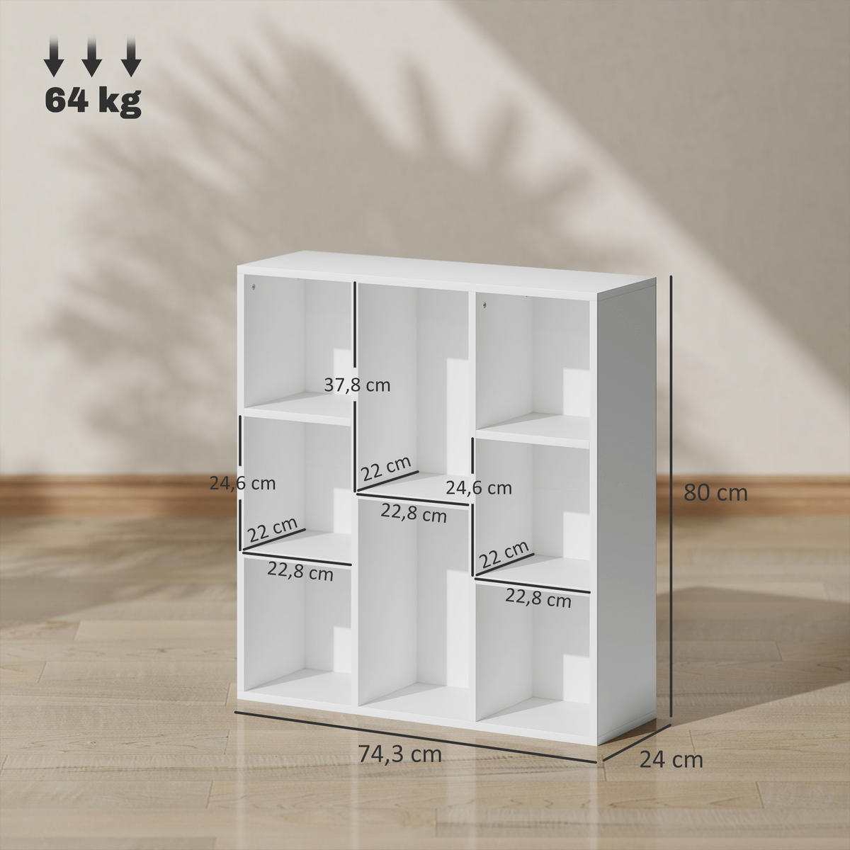 BÜCHERREGAL, Standregal mit 8 Ebenen, Aufbewahrungsregal, für Wohnzimmer - Weiß, Karton (24/80/74.3cm) - HOMCOM