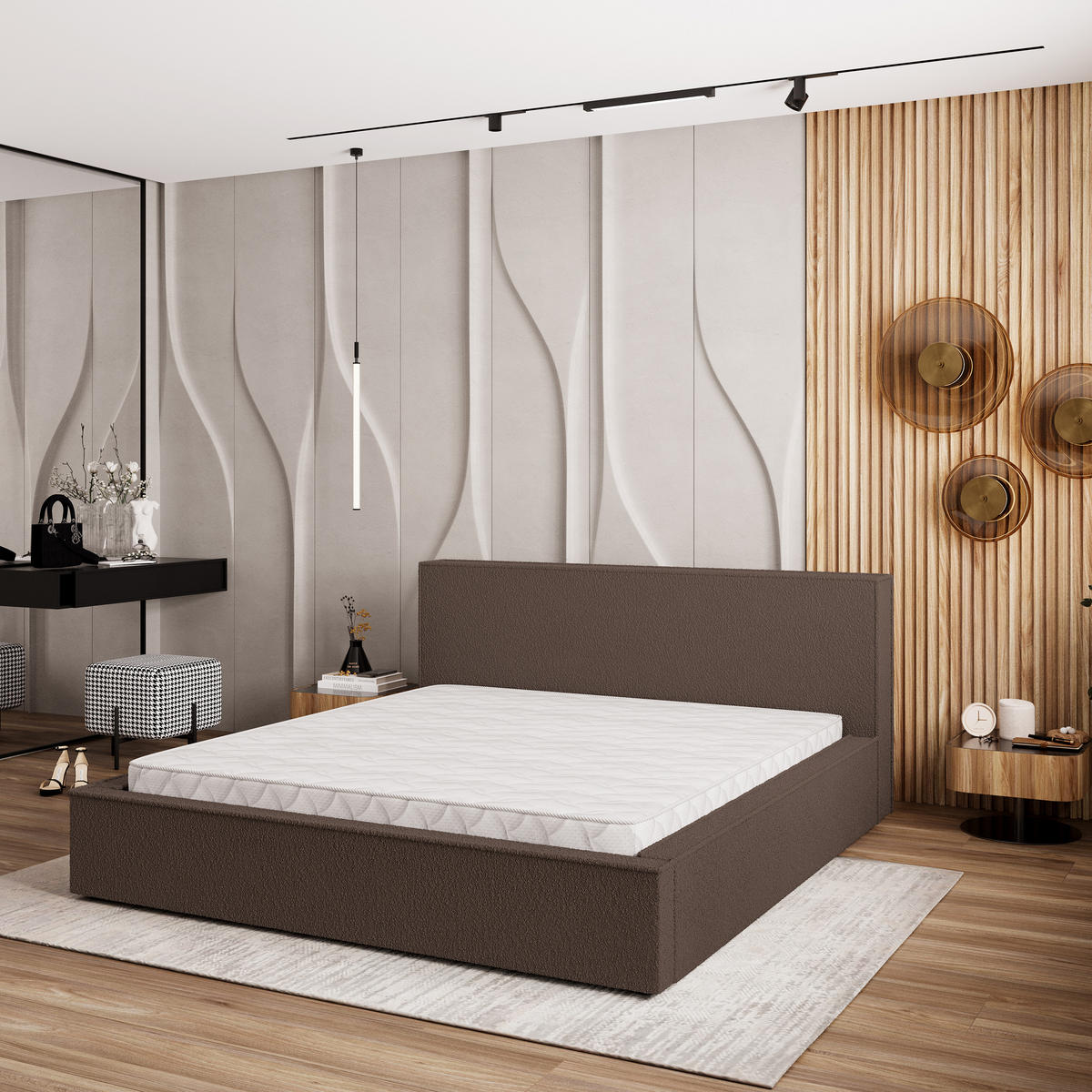 POLSTERBETT CELORA 180x200 cm mit Bettkästen - Braun - Braun, Holz (180/200cm) - MASSENO