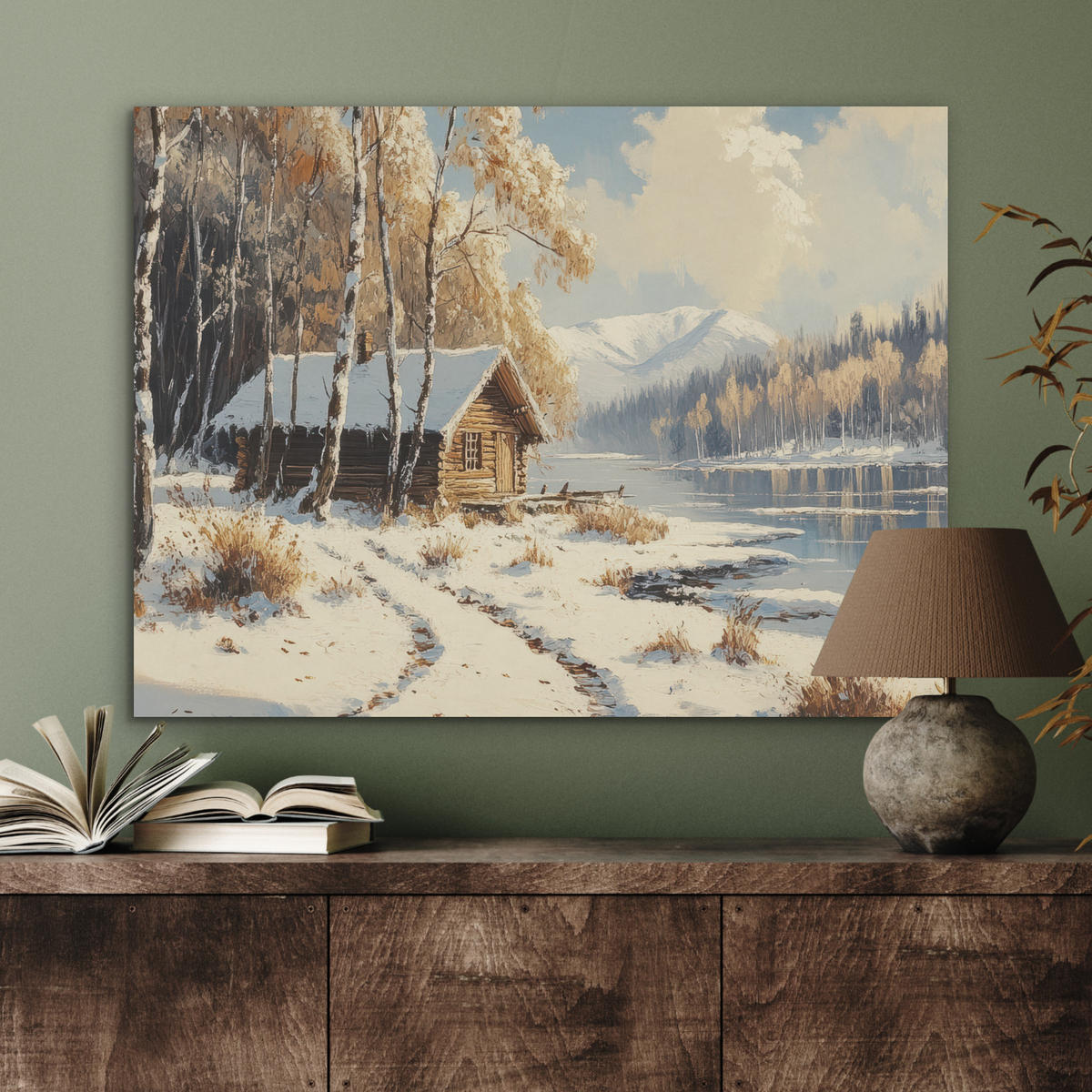 AKUSTIKPANEEL Winter - Schnee - Zuhause - Natur 80x60 cm - Hellbraun, Textil (80/0.9/60cm) - MuchoWow