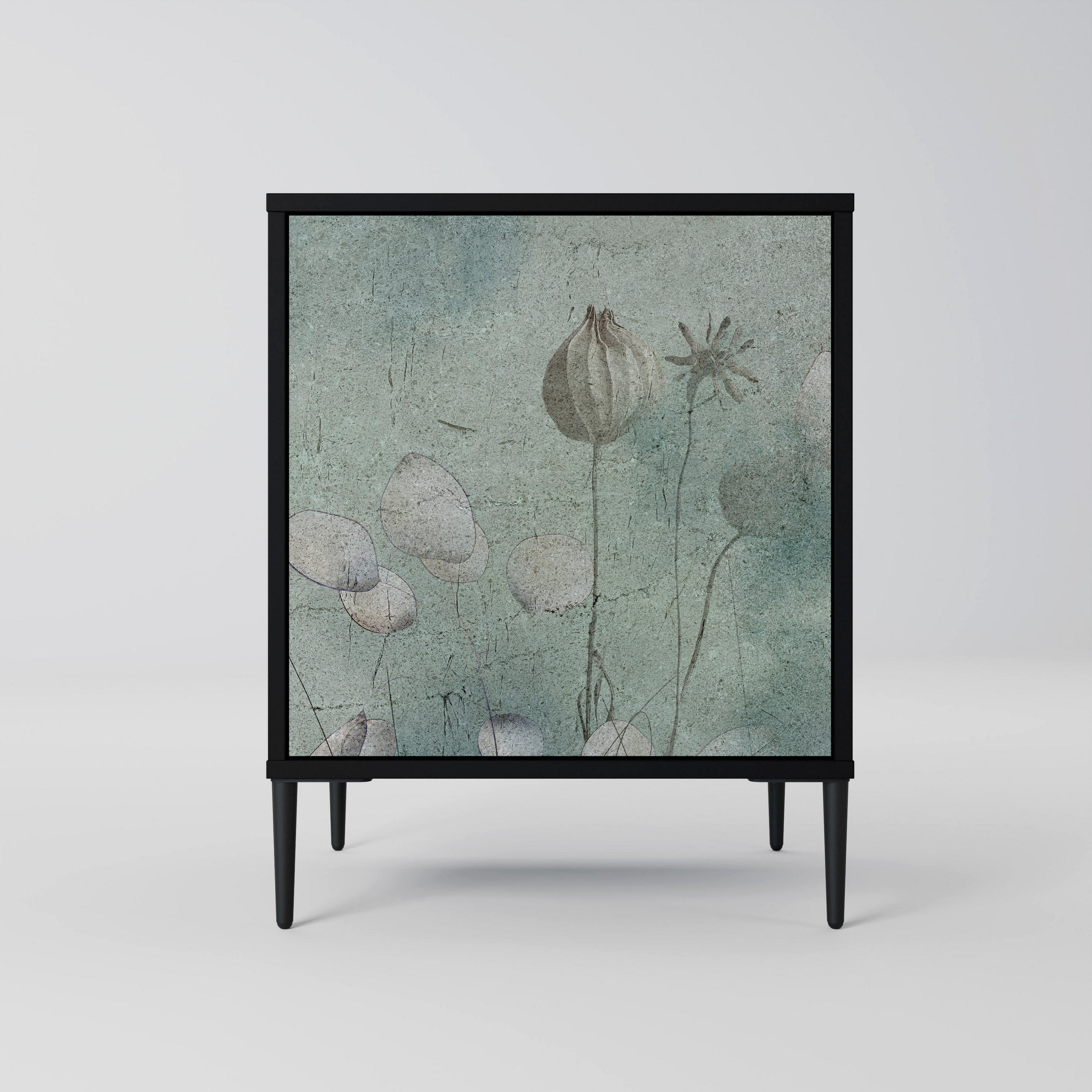 SIDEBOARD NIGHT LADY, Schwarz, 57,5x42x72,5 cm, Schwarze Metallfüße - Multicolor/Schwarz, Holzwerkstoff/Metall (57.5/72.5/42cm) - SpaceRebels