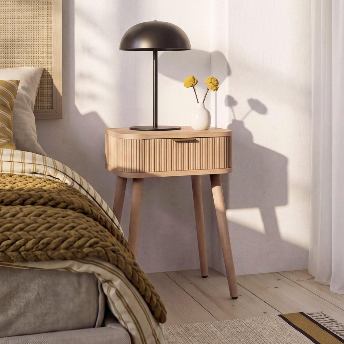 NACHTTISCH MIT 1 SCHUBLADE Mina Natürlich 40 cm x 55 cm - Naturfarben, Holzwerkstoff (40/55/30cm) - Klast Home