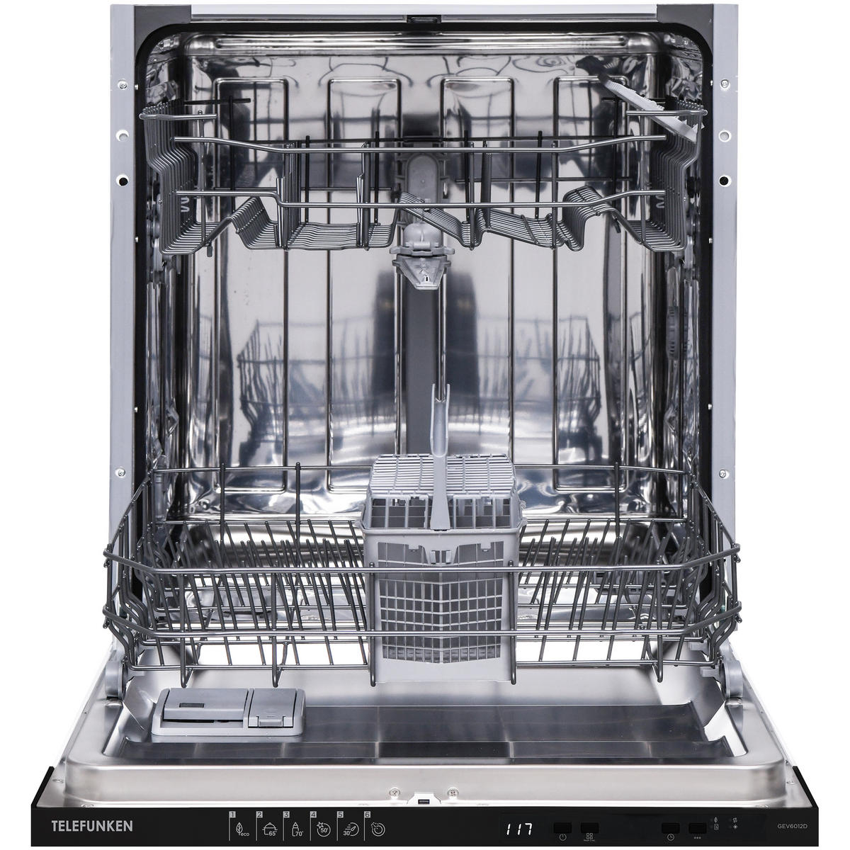 GESCHIRRSPÜLER, 60 cm vollintegrierbar, Einbau Spülmaschine, 12 Maßgedecke, 6 Programme, AquaStop, Startzeitvorwahl, Auto-Door, leise 45 dB, GEV6012D - Schwarz, Kunststoff/Metall (59.8/82/55cm) - Telefunken