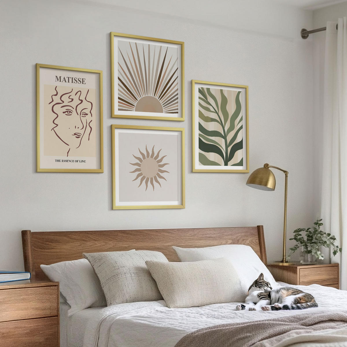BILDER SET 4er Set - 50x50 cm & 40x60 cm Goldrahmen - Abstrakte Pflanzenmuster - Goldfarben, Kunststoff (50/50cm) - TULUP
