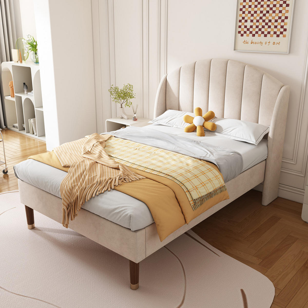 POLSTERBETT 90x200cm Beige Mit Lattenrost und Kopfteil - Beige, Textil - Raelunyi