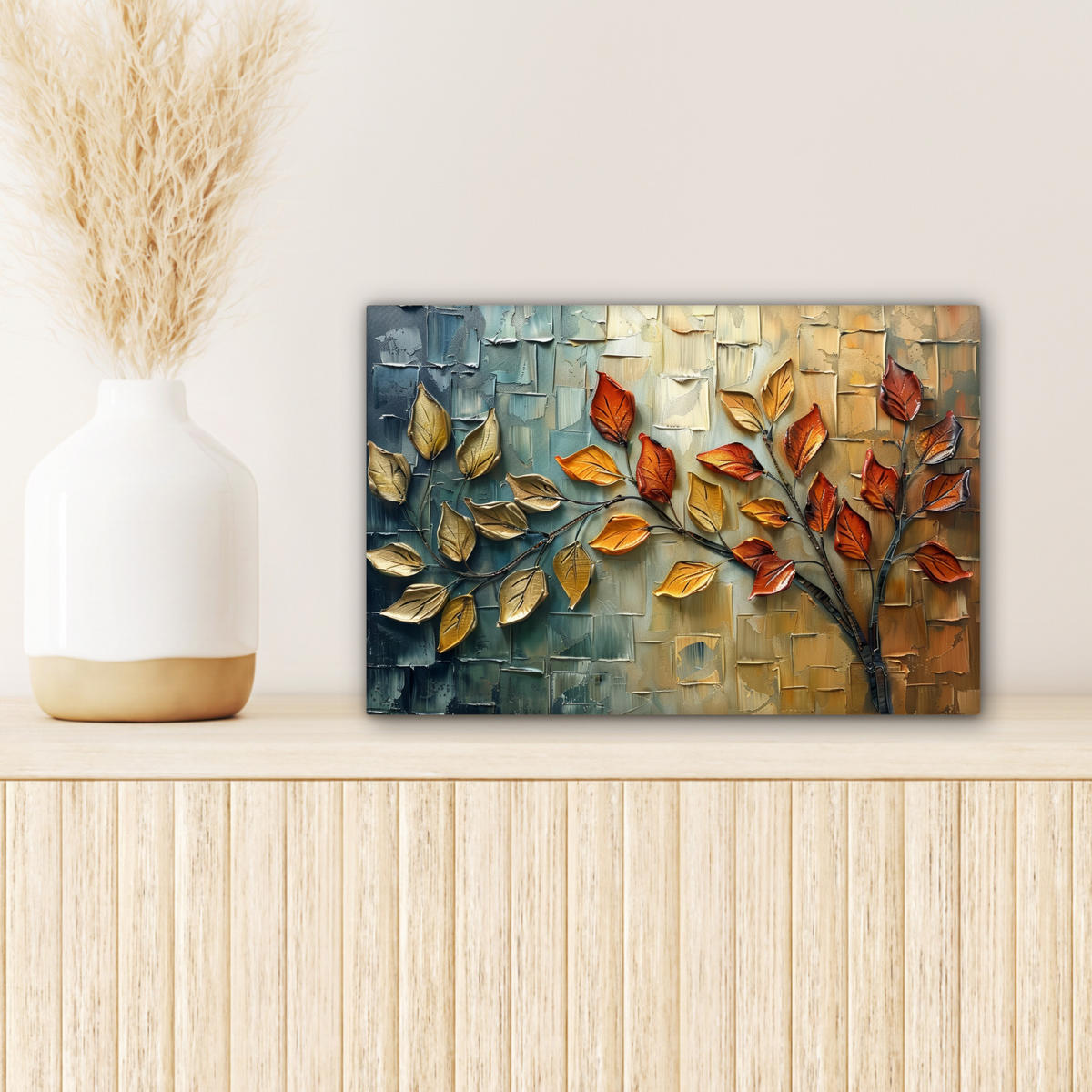 LEINWANDBILD Baum - Abstrakt - Natur - Kunst Deko Schlafzimmer 30x20 cm - Goldfarben, Textil (30/20cm) - MuchoWow