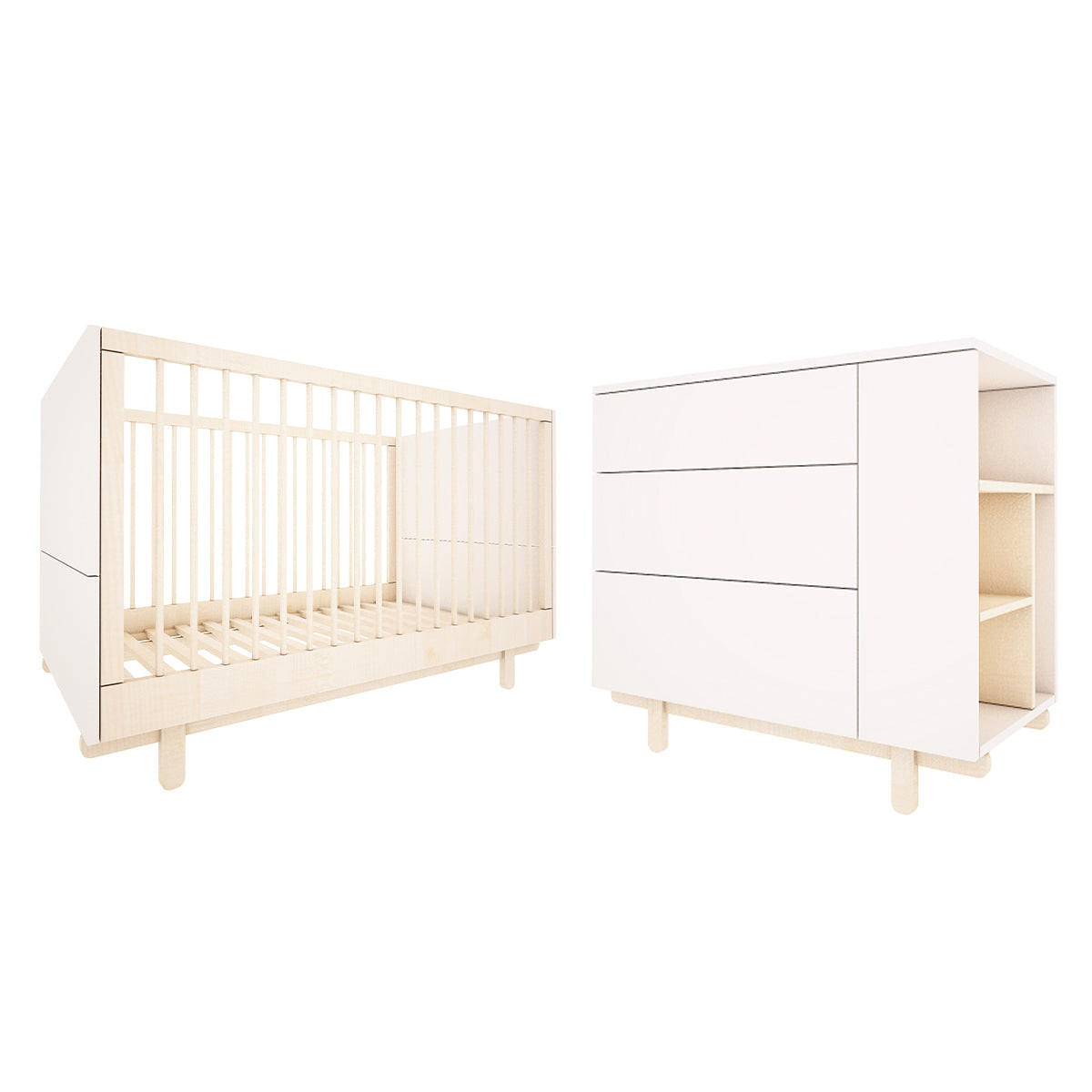SOBA ZA BEBE 2-dijelniRomy Bijeli - bijela, drvni materijal (145/99/75cm) - Petits-meubles
