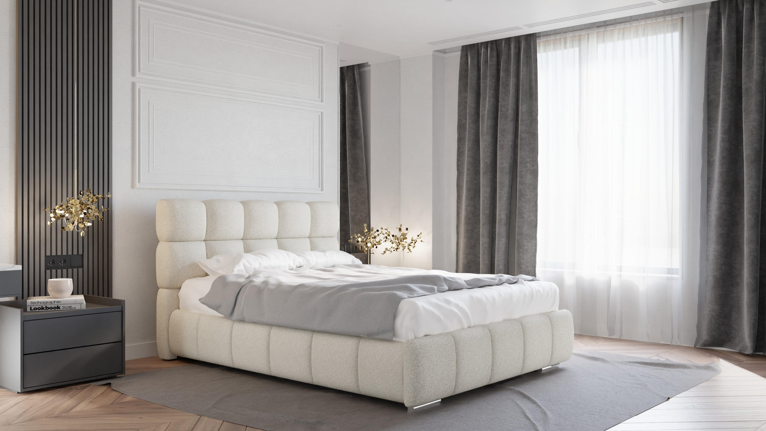 POLSTERBETT Bliss 140 x 200 cm mit Bettkasten und Lattenrost Taschenfederkernmatratze KOKOS H3 / H4 - beige - Beige, Holz (140/200cm) - Panda Möbel