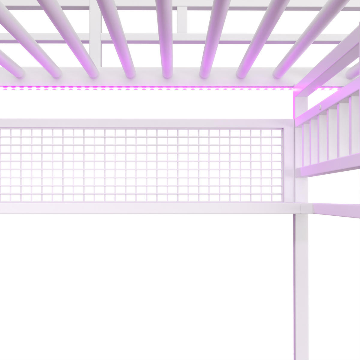 HOCHBETT 90/200 cm in Weiß mit Lichtleiste, Steckdose, Schreibtisch und Staufächern im modernen Design - Weiß, Holzwerkstoff/Metall (90/200cm) - STILVORA