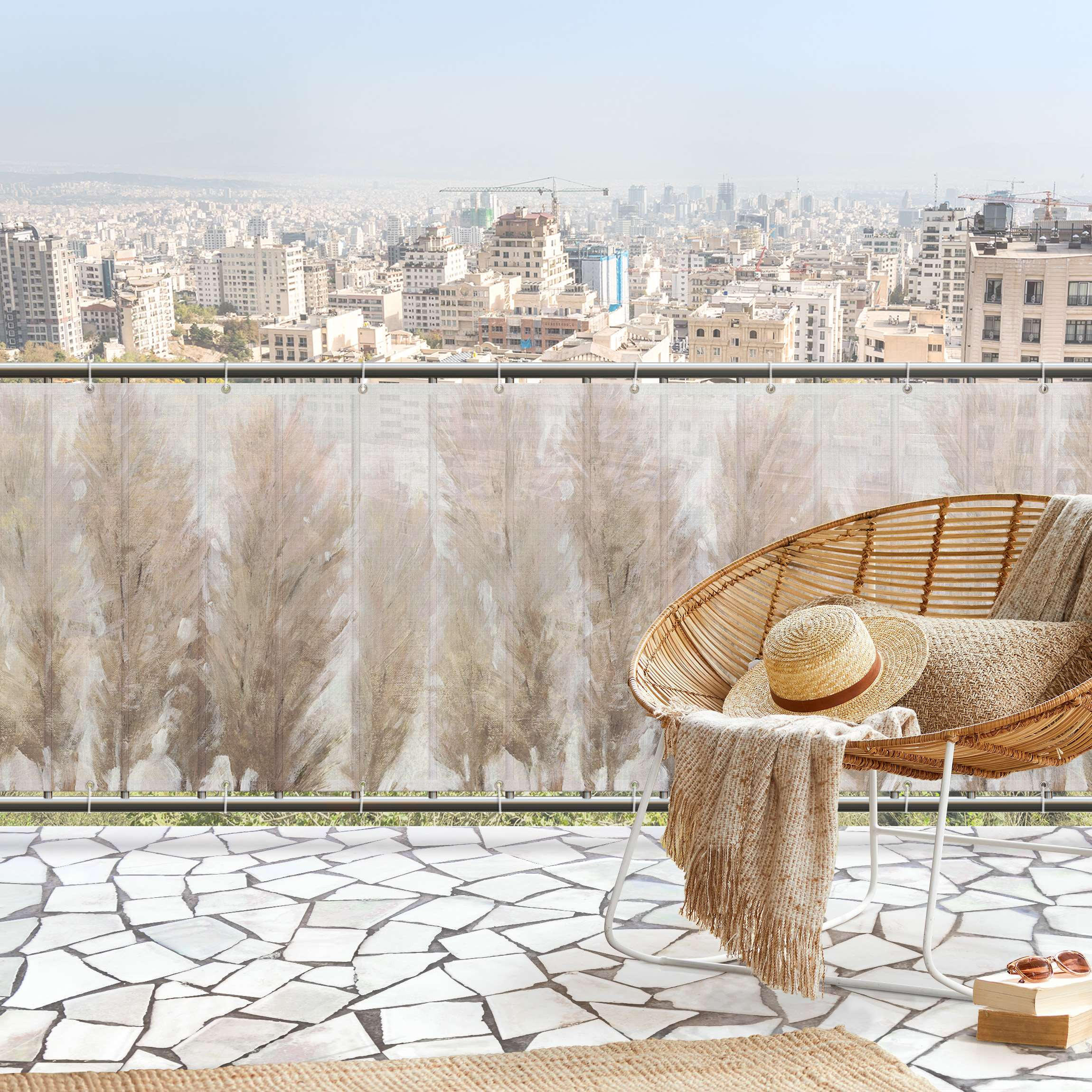 Thumbnail - Bilderwelten Balkon, Beige, Kunststoff, Baum/Pflanze/Natur, Rechteckig, 400x100 cm, Sonnen- & Sichtschutz, Sichtschutz G...