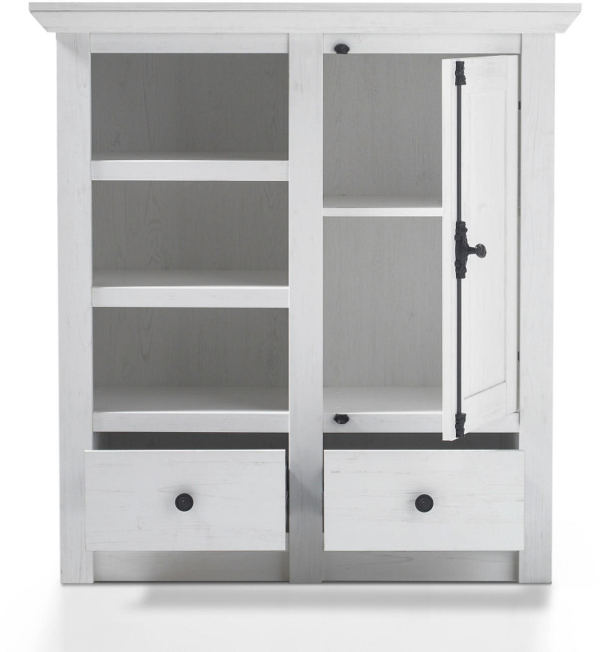 GARDEROBE Pinie weiß 4-teilig Set 354 cm, Garderobenkombination Landhaus - Schwarz/Weiß, Glas/Holzwerkstoff (354/206/45cm) - Furn.Design
