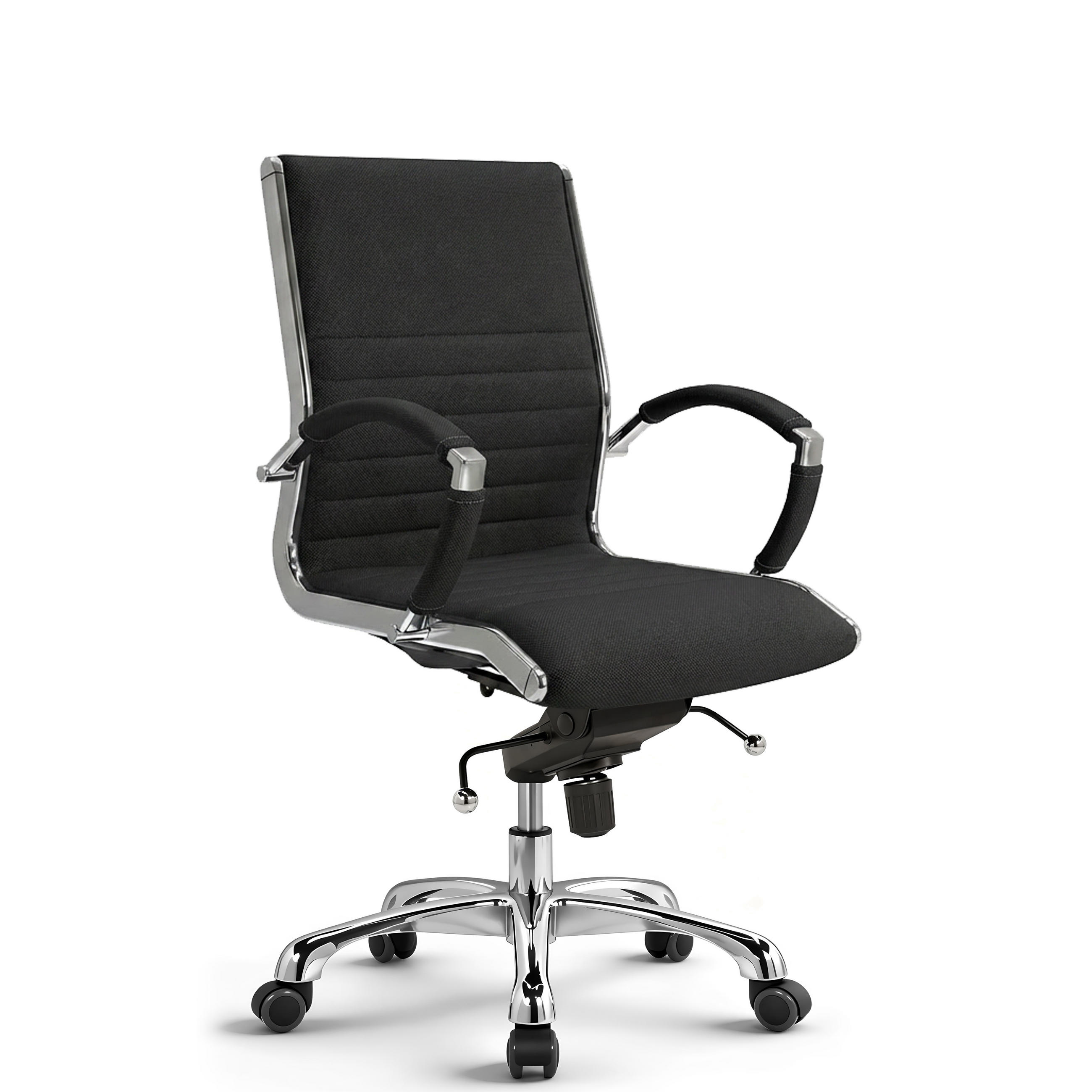 DREHSTUHL Montreal Stoff Schwarz – ergonomisch, 150 kg belastbar, Sitzhöhe 52-64cm - Schwarz, Textil/Metall (60/106/60cm) - Versee