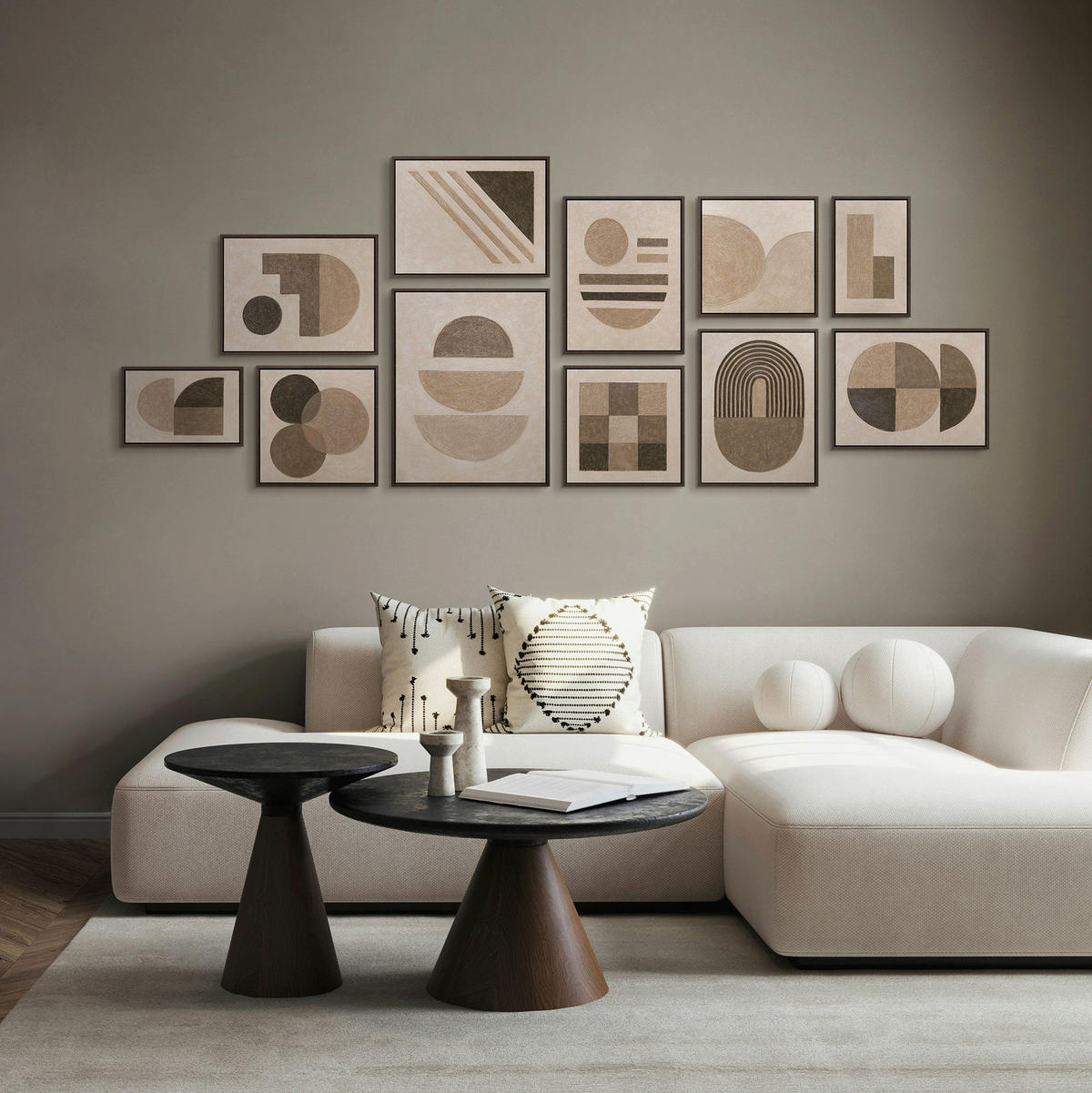 GEMÄLDE Ausgewogenheit der Linien Schattenfugenrahmen Grau 11-teilig - Grau, Holz (200/80cm) - YS-art gallery
