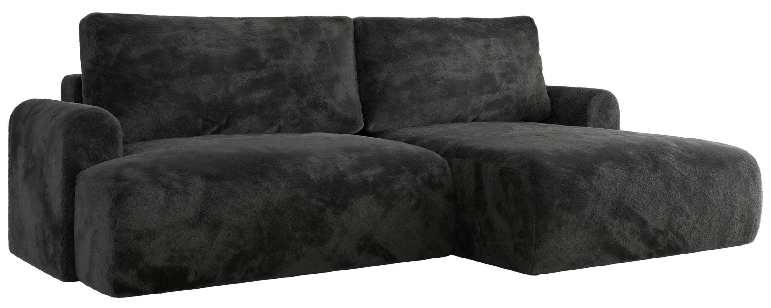 ECKSCHLAFSOFA TONO L Dunkelgrau Plüsch - rechts - Dunkelgrau/Schwarz, Kunststoff/Textil (150/260cm) - MKS
