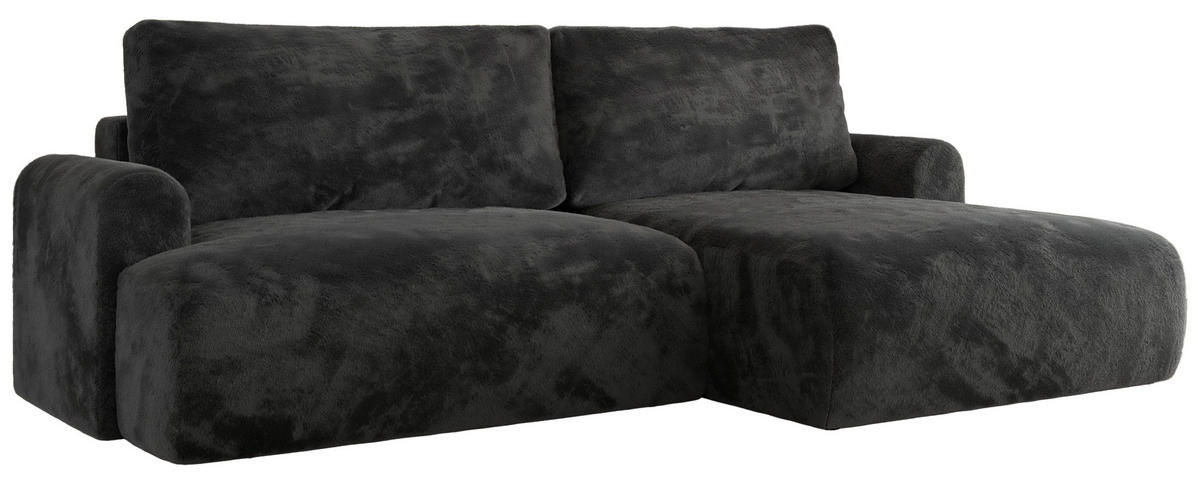 ECKSCHLAFSOFA TONO L Dunkelgrau Plüsch - rechts - Dunkelgrau/Schwarz, Kunststoff/Textil (150/260cm) - MKS