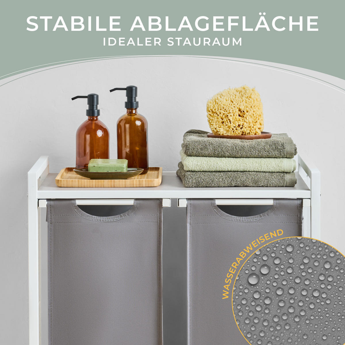 WÄSCHESAMMLER 2 Fächer Grau - Wäschekorb mit Ablage in Beton-Optik - Wäschesortierer 2 Fächer - Grau, Textil (64.5/73/36cm) - Blumtal
