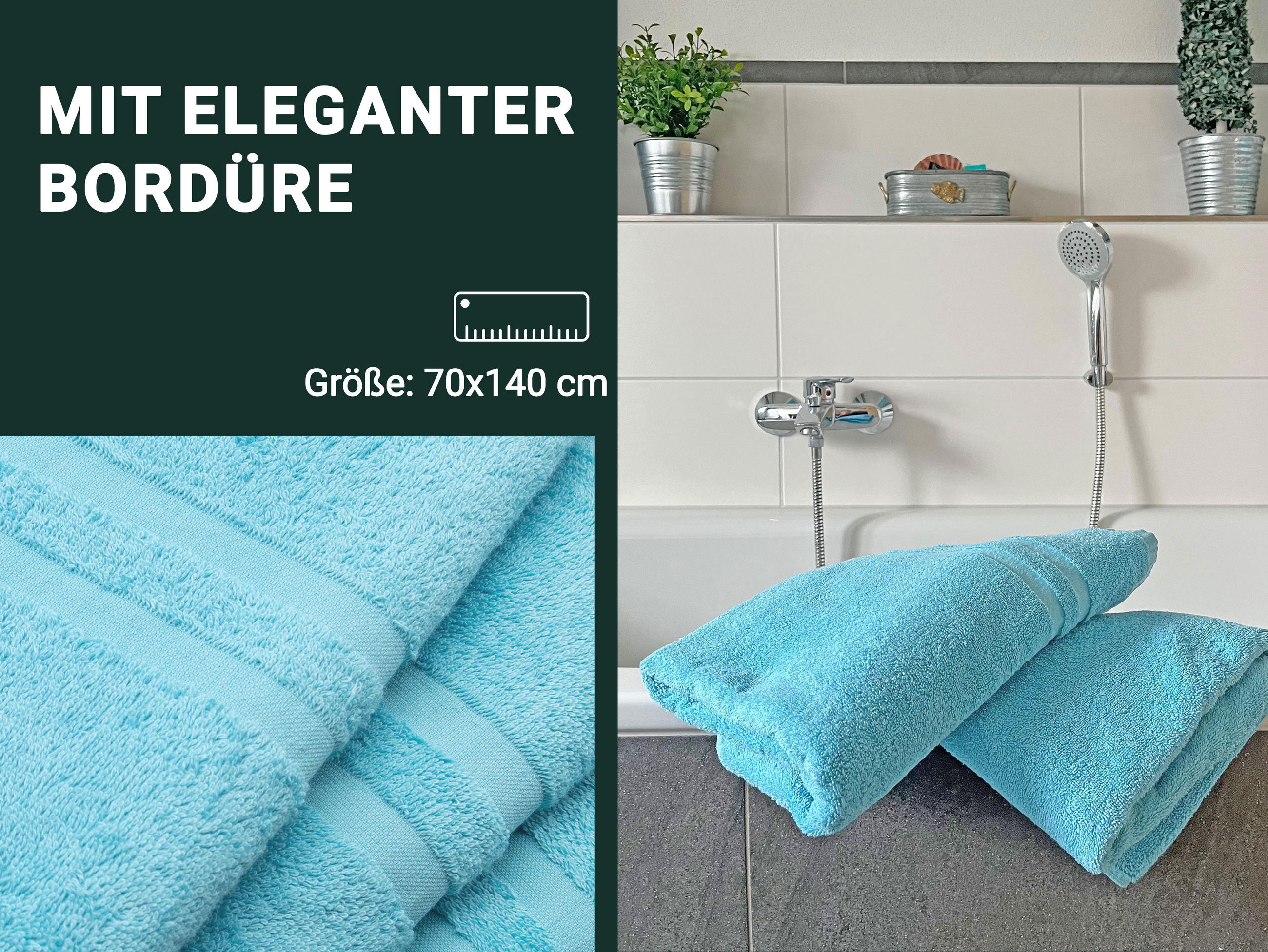 Thumbnail - Zollner Duschtücher,, Blau, Textil, 70x140 cm, Oeko-Tex® Standard 100, Badtextilien, Duschtücher