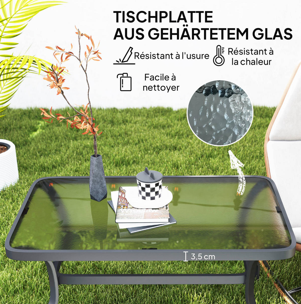 COUCHTISCH 95/55/46 cm mit Hartglasplatte und Metallgestell im Wellendesign, Schwarz - Naturfarben, Metall (95/55/46cm) - Redom